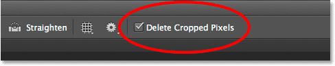 Selecting Delete Cropped Pixels in the Options Bar. Image © 2014 Photoshop Essentials.com.