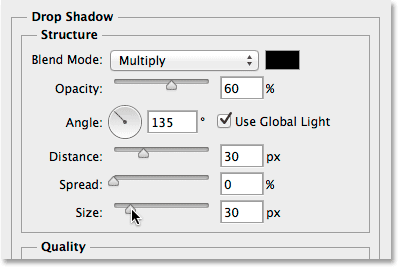 The Drop Shadow options. Image © 2014 Photoshop Essentials.com.