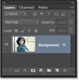 The Layers panel in Photoshop CC showing the photo on the Background layer. Image © 2013 Photoshop Essentials.com