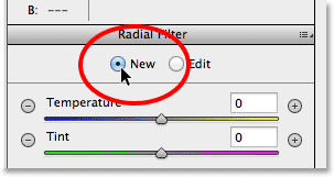 Adding a new Radial Filter in the Camera Raw dialog box. Image © 2013 Photoshop Essentials.com