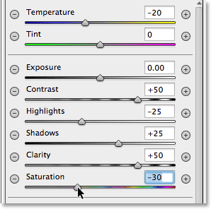 The image adjustment settings for the second Radial Filter. Image © 2013 Photoshop Essentials.com