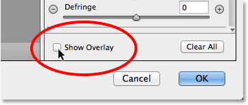 The Show Overlay option for the Radial Filter. Image © 2013 Photoshop Essentials.com