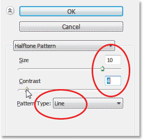 The Halftone Pattern options in the Filter Gallery in Photoshop CS6. Image © 2013 Photoshop Essentials.com