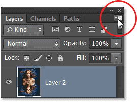 Clicking the menu icon in the Layers panel in Photoshop CS6. Image © 2013 Photoshop Essentials.com