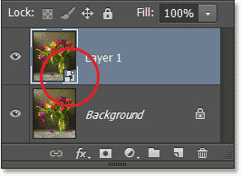 The Smart Object icon in the preview window for Layer 1. Image © 2013 Photoshop Essentials.com