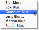 Selecting the Gaussian Blur dialog box in Photoshop. 