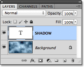 The Layers panel in Photoshop showing the Type layer above the Background layer. 