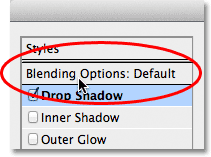 Selecting the Blending Options in the Layer Style dialog box. 