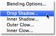 Selecting a Drop Shadow layer style. 