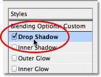 Switching back to the Drop Shadow options in the Layer Styles dialog box. 