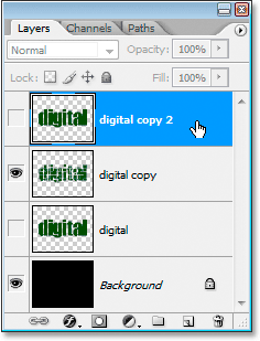 Adobe Photoshop Text Effects: Duplicate the original text layer and drag it to the top of the Layers palette.