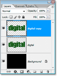 Adobe Photoshop Text Effects: Photoshop's Layers palette now showing the copy of the text layer.
