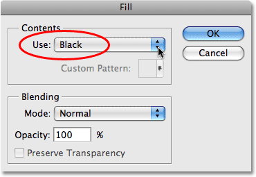 Filling the new document with black in Photoshop. Image © 2009 Photoshop Essentials.com.