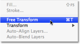 Selecting the Free Transform command in Photoshop. Image © 2009 Photoshop Essentials.com.