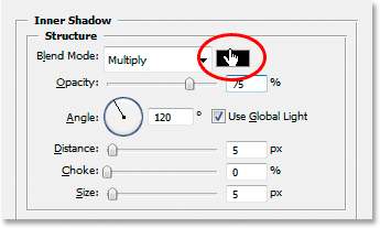 Adobe Photoshop Text Effects: Clicking on the color swatch for the Inner Shadow layer style