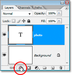 Adobe Photoshop Text Effects: Clicking the Layer Style icon at the bottom of Photoshop's Layers palette.