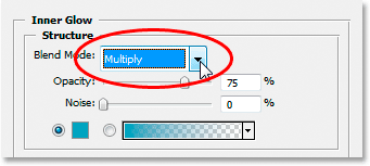 Adobe Photoshop Text Effects: Change the Blend Mode of the Inner Glow to 'Multiply'.