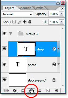 Adobe Photoshop Text Effects: Clicking the 'New Adjustment Layer' icon.