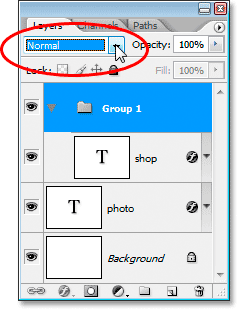 Adobe Photoshop Text Effects: Change the blend mode of the Layer Group from 'Pass Through' to 'Normal'.