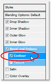 Adobe Photoshop Text Effects: Click directly on the words 'Contour' in the menu on the left.