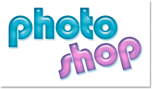 Adobe Photoshop Text Effects: The word 'shop' is now pink after applying Hue/Saturation to it.