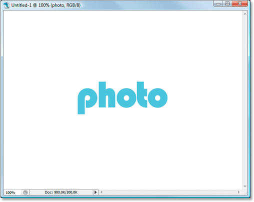 Adobe Photoshop Text Effects: Typing the word 'photo' into the Document Window.