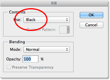 The Fill dialog box in Photoshop. 