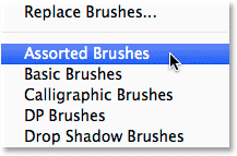 Clicking the menu icon in the Brush Preset picker in Photoshop. 