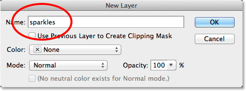 Naming the new layer. 