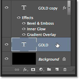 Selecting the original Type layer in the Layers panel. 