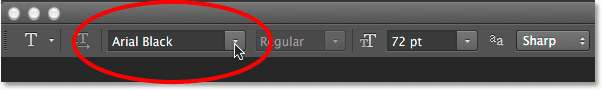 Selecting a font from the Options Bar. 