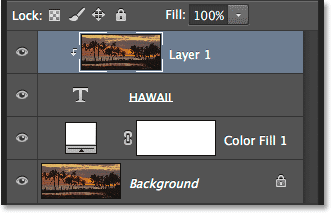 The Layers panel showing Layer 1 clipped to the Type layer. 
