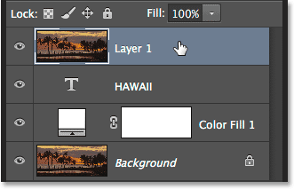Clicking on Layer 1 to select it in the Layers panel. 