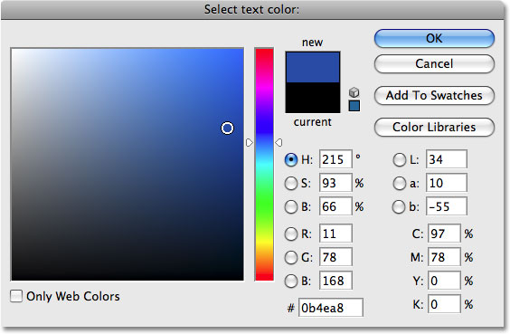 The Color Picker in Photoshop. Image © 2009 Photoshop Essentials.com.