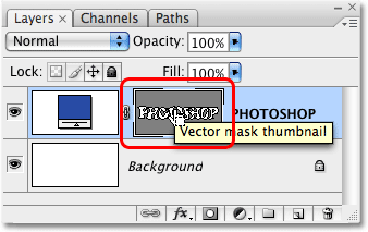 The vector mask thumbnail on the shape layer in Photoshop. Image © 2009 Photoshop Essentials.com.