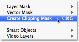The Create Clipping Mask command in Photoshop. Image © 2010 Photoshop Essentials.com.