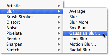 Selecting Photoshop's Gaussian Blur filter. Image © 2010 Photoshop Essentials.com.
