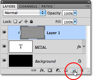 Clicking the New Layer icon. Image © 2010 Photoshop Essentials.com.
