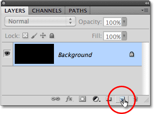 The New Layer icon in the Layers panel in Photoshop. Image © 2010 Photoshop Essentials.com.