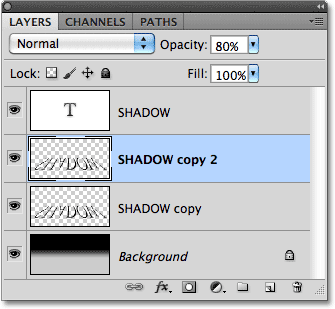 Duplicating the shadow layer. Image © 2010 Photoshop Essentials.com.