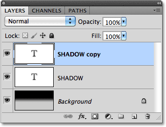 A copy of the text layer appears in the Layers panel. Image © 2010 Photoshop Essentials.com.
