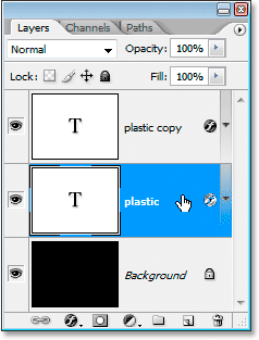Adobe Photoshop Text Effects: Clicking on the original text layer in the Layers palette to select it once again.