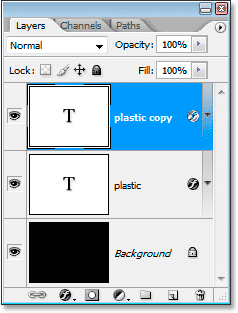 Adobe Photoshop Text Effects: The Layers palette now showing two text layers.