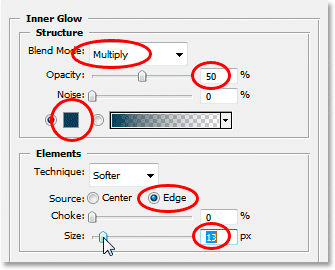 Adobe Photoshop Text Effects: The 'Inner Glow' options.