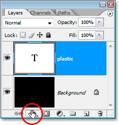 Adobe Photoshop Text Effects: Clicking the 'Layer Styles' icon at the bottom of the Layers palette.