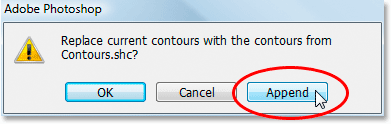 Adobe Photoshop Text Effects: Clicking on 'Append' to append the new contours to the bottom of the original ones.