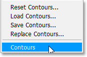 Adobe Photoshop Text Effects: Selecting 'Contours' from the bottom of the list.
