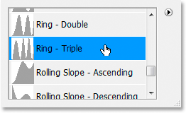 Adobe Photoshop Text Effects: Selecting the 'Ring-Triple' contour.