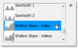 Adobe Photoshop Text Effects: Selecting the 'Shallow Slope-Valley' contour.