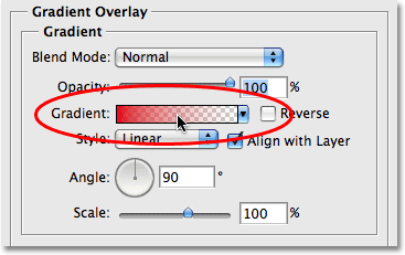 The gradient preview area in the Layer Style dialog box. Image © 2009 Photoshop Essentials.com